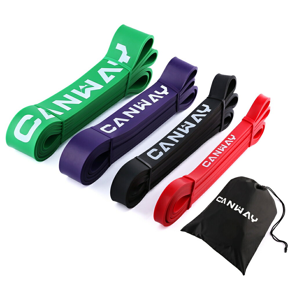 CANWAY エクササイズバンド トレーニングチューブ バージョンアップ 懸垂バンド ヒップバンド 美尻バンド 天然ラテックス製 ダイエット 筋トレ 4本セット