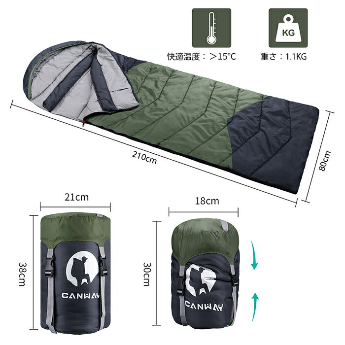 送料無料【CANWAY】 寝袋 シュラフ 封筒型 コンパクト収納 丸洗い 210T防水 キャンプ スリーピングバッグ 収納袋付き オールシーズン バージョンアップ 防災 1.1KG タフタ通販格安セール情報 楽天 通販