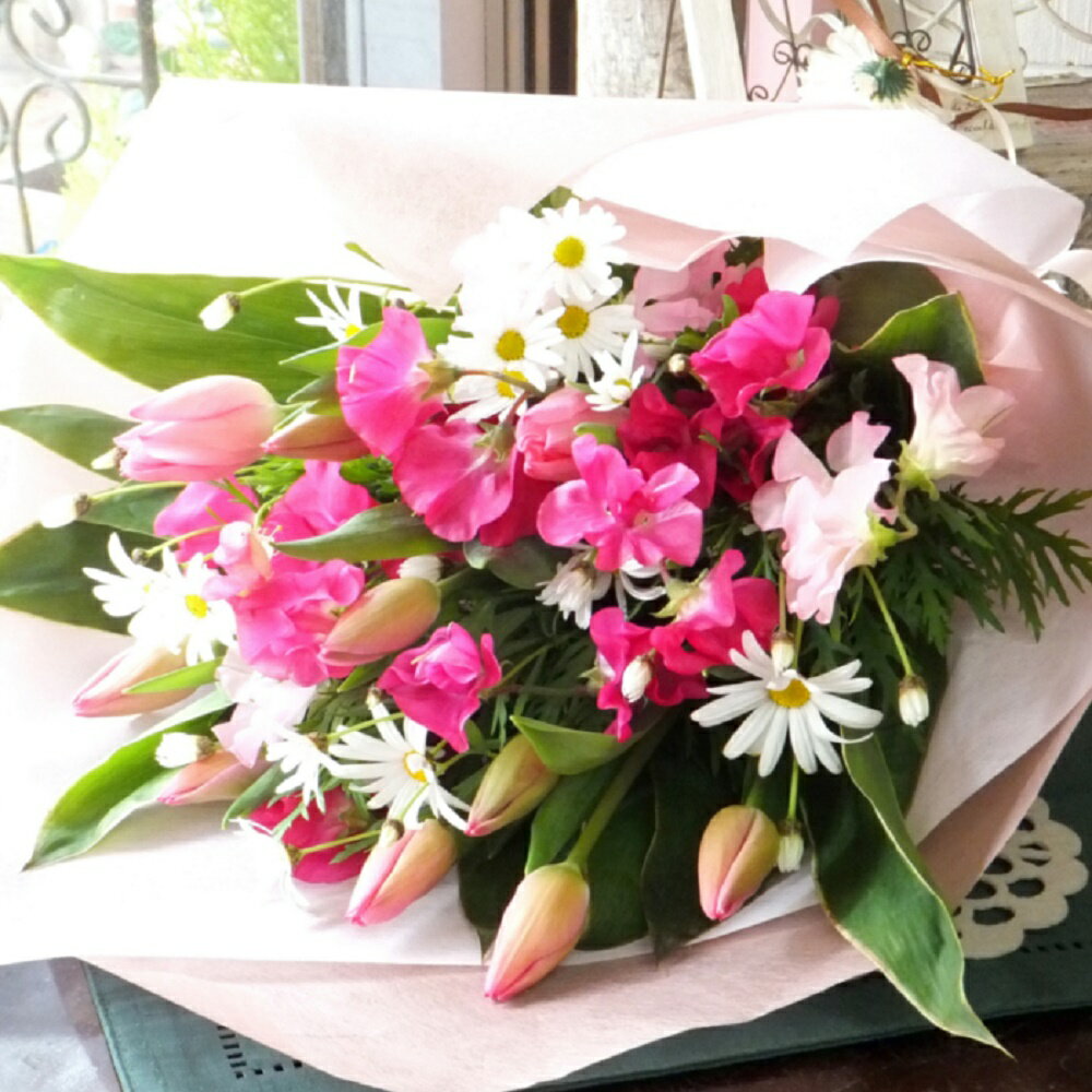 チューリップとスイトピーの花束 プレゼント 誕生日 卒業祝い・退職祝いに送別会　贈り物のサムネイル