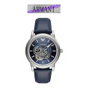 腕時計 ブルー シルバー 機械 エンポリオアルマーニ メカリコ 自動巻き 機械式 スケルトン レトロ ネイビー 紺 天然皮革 革ベルト Meccanico AR60011 EMPORIO ARMANI