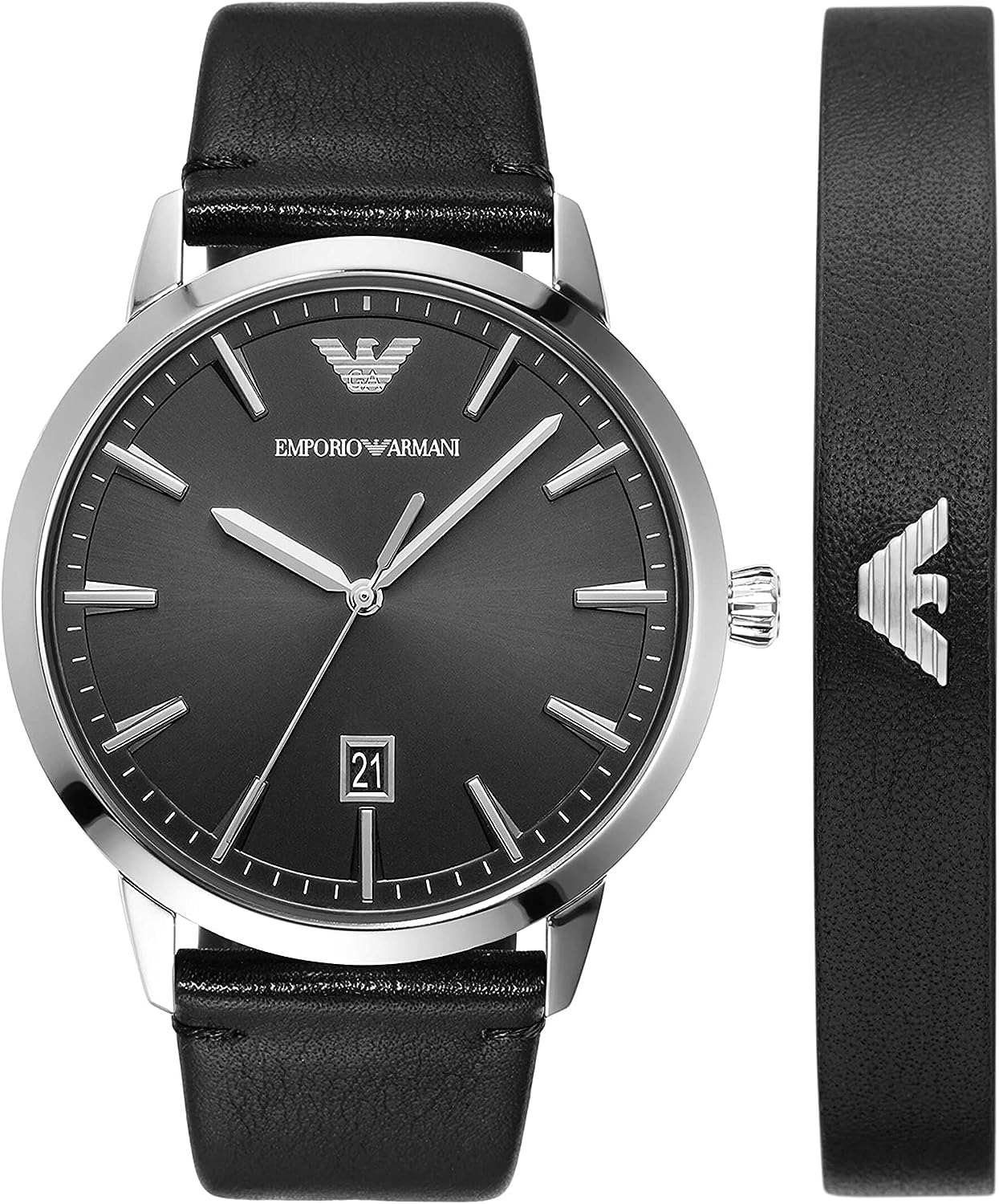 エンポリオ・アルマーニ 腕時計（メンズ） エンポリオアルマーニ 腕時計&ブレスレットセット メンズ ブラック シルバー AR80064SET EMPORIO ARMANI