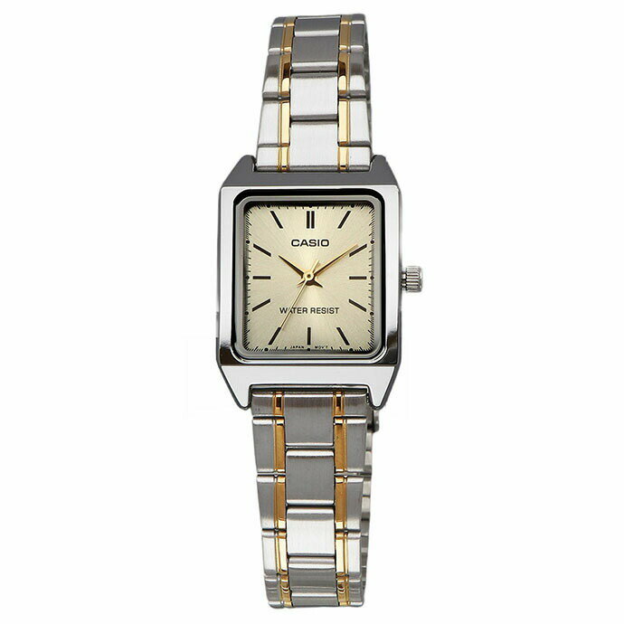 カシオ 腕時計 レディース CASIO STANDARD ゴールド シルバー LTP-V007SG-9E CASIO カシオスタンダード アナログクオーツ 日常生活防水 2トーンステンレススチールストラップ 真鍮ケース ミネラルガラス エレガント ----《 CASIO 》-----------------------------------------------------日本を代表する腕時計ブランド。計算機などの精密機械を製造していた技術力を元に、豊富な機能を備えたG-SHOCKなどの人気シリーズを展開してきました。安心・安定の技術力で、1本持っておけば様々なシーンで活躍してくれる腕時計を生み出し続けています。----《 商品特長 》--------------------------------------------------カシオLTP-V007は、クラシカルな角型フェイスで、文字盤にも落ち着きが感じられるデザインです。ドルフィン針という名の、菱形の針が採用されており、クラシカルさをより一層引き立てています。自分へのご褒美はもちろん、大切な方へのプレゼントにもおすすめです。----《 商品情報 》--------------------------------------------------型番：LTP-V007SG-9E、サイズ：縦31mm×横22mm×厚さ7.5mm/腕周り135-195mm/重さ51g、モニター発色により色合いが異なる場合がございます。本商品は並行輸入品のため、日本語表記の説明書はメーカー様のHPよりダウンロードをお願いしております。大変好評のため、売れ違いになる可能性がございます、あらかじめご了承ください。※商品の入荷時期によっては掲載しています写真と仕様が異なる可能性がございます。 5
