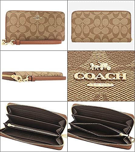 コーチ 長財布 レディース ブラウン ベージュ COACH シグネチャー ロング ジップ アラウンド ストラップ付き C4452 IMS5U 並行輸入品