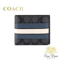 コーチ 二つ折り財布 メンズ コーチ 二つ折り財布 3008-QBOH0 ブルー グレー シグネチャー柄 メンズ COACH