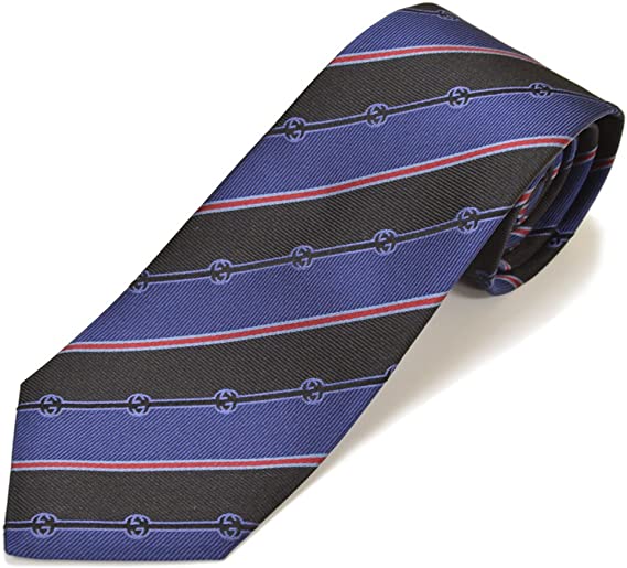 グッチ メンズ ネクタイ ブルー ブラック GUCCI GG Stripe Pattern Tie 499696-4B002-4074