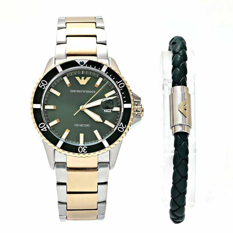 エンポリオアルマーニ 腕時計&ブレスレット メンズ CLAUDIO グリーン ゴールド シルバー AR80063SET EMPORIO ARMANI