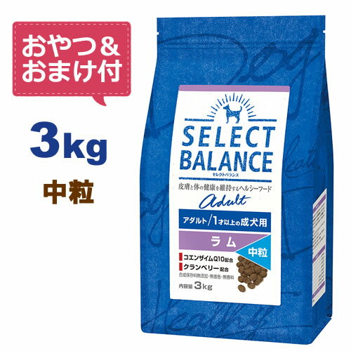 【最大10%OFFクーポン配布中】【おやつ＆おまけ付き♪】セレクトバランス アダルト ラム【中粒】3kg　1才以上の成犬用【Select Balance セレクト・バランス （成犬用）】