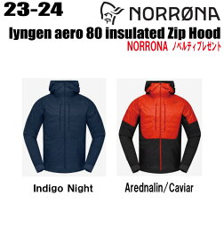 ★23-24★ NORRONA（ノローナ）lyngen aero 80 insulated Zip Hood M's サイズ：(M)S〜XLカラー：Indigo Night,Arednalin/Caviar【ステッカーノベルティプレゼント】