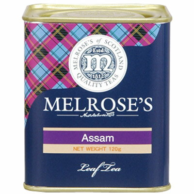 【商品説明】 英国・スコットランド発祥の紅茶ブランド「MELROSE'S」（メルローズ） メルローズ紅茶は200周年の長い伝統をもつ、英国の紅茶ブランドです。 芳醇な香りと、ソフトでマイルドな正統派の味わいを特徴とし、日本国内で販売されてから、40年になります。 主に日本国内では御中元・御歳暮や内祝等の贈り物として愛用されてきました。 こちらは、ご家庭でもご愛飲できる商品としてご案内しております。 ＜アッサム＞ 世界最大の紅茶産地インド(アッサム)で採れた、 格調高い香りと赤褐色の水色が特徴の、まろやかでコクのある紅茶です。 内容量：120g