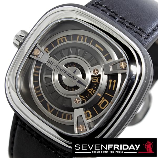 セブンフライデー 腕時計 SEVENFRIDAY 時計 エム シリーズ M SERIES メンズ シルバー M1-03 革 ベルト 機械式 自動巻 メカニカル スイス ブラック グレー M1 3 おしゃれ ブランド 誕生日 プレゼント ギフト 2024 観光 旅行 遠足 新生活 入学 卒業