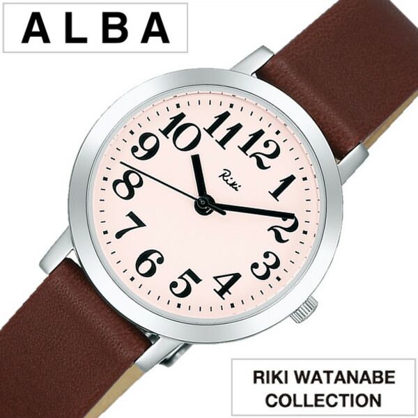 メーカー希望小売価格はメーカーサイトに基づいて掲載していますこの商品のお問い合わせ番号CPR-item-43281■　商品詳細説明 セイコーアルバ[SEIKOALBA]リキ・ワタナベ コレクション(RIKI WATANABE COLLECTION)「日本デザイン界のパイオニア 渡辺 力氏デザイン」のユニバーサルカジュアルウォッチ。日本のモダンデザインの黎明期を切り拓いた、渡辺力氏デザインによる「自由で堅実なデザイン」をポリシーとしたユニバーサルカジュアルウォッチ。見易さと使いやすさに加え、ファッション性やカジュアル感も追求したシンプルなデザイン。シンプルでモダンなRIKIコレクションの新定番モデルです。ケースを薄くみえる工夫を凝らし、より快適な着け心地に仕上がっています。型番AKQK409ケース材質：ステンレススティールサイズ約：縦32×横27mm重さ約：23gベルト材質：レザーカラー：ブラウンベルト腕周り最大：17cmムーブメントクォーツ(電池式)機能留め金：中留穴留め式ピンバックル風防素材：カーブ無機ガラス防水機能防水性：日常生活防水(3気圧)付属品ALBA専用BOX保証書取扱説明書※SDGs(環境問題)への取り組みの一環として、紙の説明書が付属しないブランドがございます。予めご了承くださいませ。# ピンク 色ケース# ラウンド 文字盤# ベージュ/ブラウン系 ベルト# レザー/革ベルト ベルト# シンプル/きれいめコーデ# ファッション/カジュアルウォッチ