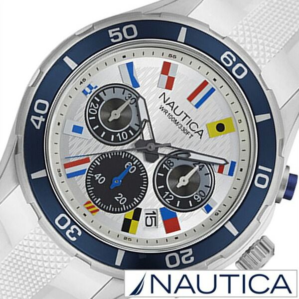 ノーティカ 腕時計 NAUTICA時計 NAUTICA 時計 NST12 FLAGS メンズ シルバー NAD16536G 正規品 ラバー ベルト クロノグラフ クオーツ 防水 新作 ブランド ホワイト ブルー スポーツ アナログ 新生活 プレゼント ギフト 入学 卒業