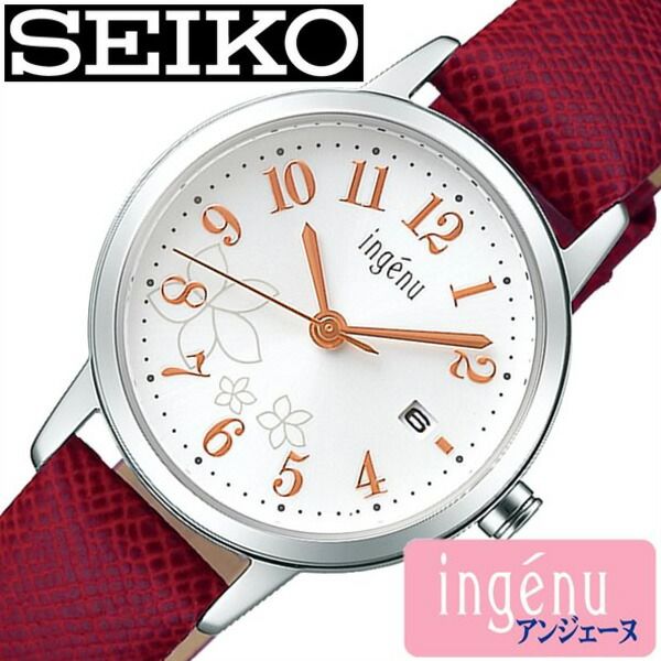 SEIKO 腕時計 セイコー 時計 アルバ アンジェーヌ ALBA ingenu レディース ホワイト AHJK443 [ 正規品 人気 ブランド おしゃれ かわいい 花 ジャスミン ビジカジ カジュアル シンプル ラウンド レッド 革 レザー] 誕生日