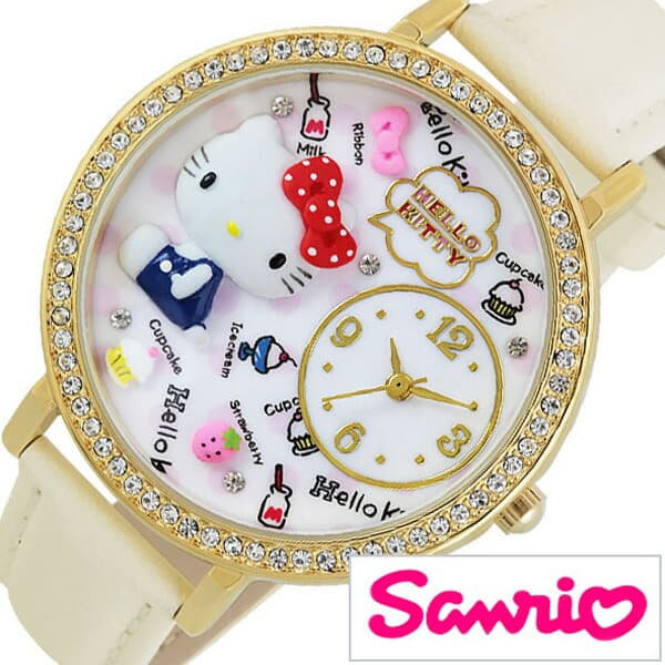 サンリオ時計 Sanrio 時計 サンリオ ハロー キティ Hello Kitty キッズ 女の子 ホワイト MJSR-M11 革ベルト レザー 子供用 キッズウォッチ かわいい おしゃれ 小学生 幼稚園生 時間 勉強 キャラクター パステル 誕生日 新生活 プレゼント ギフト 旅行 入学 卒業