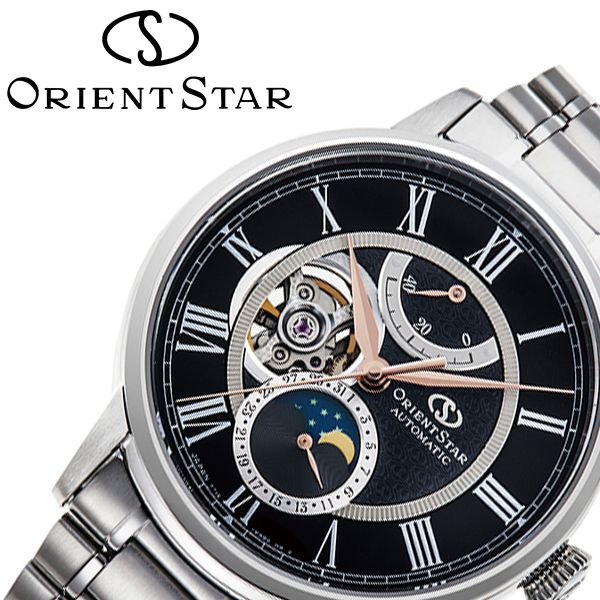 スター腕時計 ORIENTSTAR時計 ORIENT STAR 腕時計 スター 時計 クラシック メカニカル ムーンフェイズ CLASSIC メンズ ブラック RK-AM0008B 機械式 自動巻き ブランド 日付カレンダー ワニ革ベルト レザー 男性 彼氏 夫 新生活 プレゼント ギフト 観光 旅行 入学 卒業