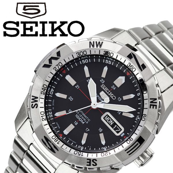 セイコー腕時計 SEIKO時計 SEIKO 腕時計 セイコー 時計 セイコーファイブ スポーツ SEIKO5 SPORTS メンズ ブラック 黒 SNZJ05J1 人気 ブランド 防水 ステンレスベルト 機械式 カレンダー 限定 社会人 スーツ 仕事 ビジネス時計 かっこいい 新生活 プレゼント ギフト 旅行