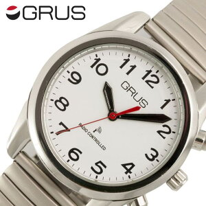 音声で時間をお知らせ ボイス電波時計 グルス腕時計 GRUS 時計 腕時計 グルス メンズ 男性 ホワイト GRS003-01 人気 ブランド ボイスウォッチ トーキングウォッチ 蛇腹 じゃばら 全盲 弱視者 盲目 視覚障がい者 ギフト