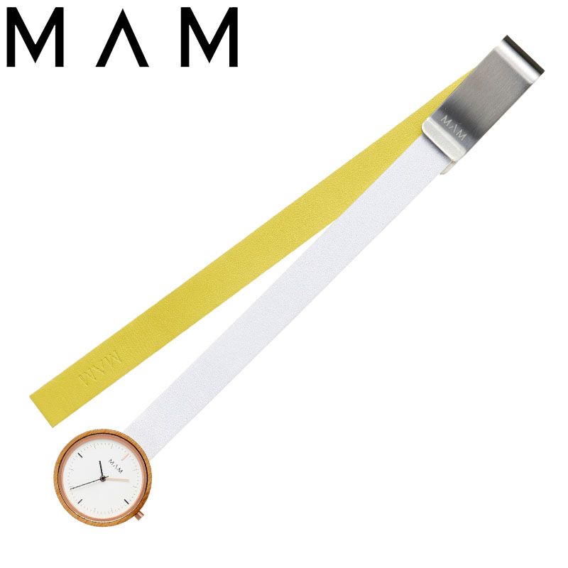 マム腕時計 MAM時計 MAM 腕時計 マム 時計 クリップ Clip 87 メンズ 男性 レディース 女性 ホワイト MAM087 懐中時計 ナースウォッチ タンニン なめし 革 レザー ベルト バンブー 竹製 北欧 ガチャベルト アウトドア イエロー 黄色 プレゼント ギフト