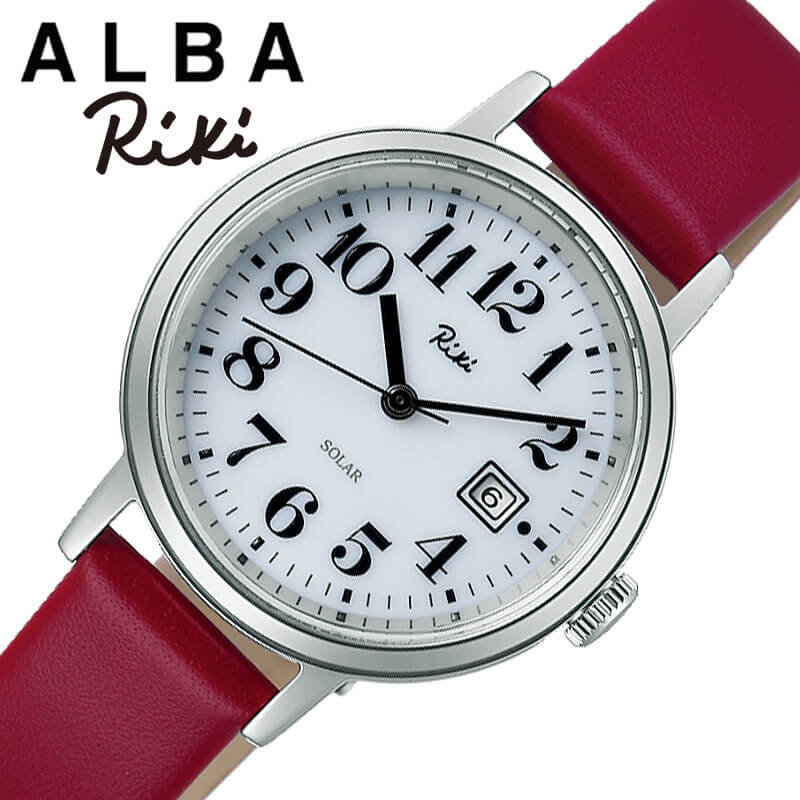 乐天商城 - セイコー アルバ 腕時計 SEIKO ALBA 時計 リキ ワタナベ コレクション RIKI WATANABE COLLECTION カレンダー レディース 女性 ホワイト レッド シルバー ソーラー 革ベルト 10代 大学生 就娘 母 母の日 ブランド プレゼント 新社会人 入学 卒業 ギフト