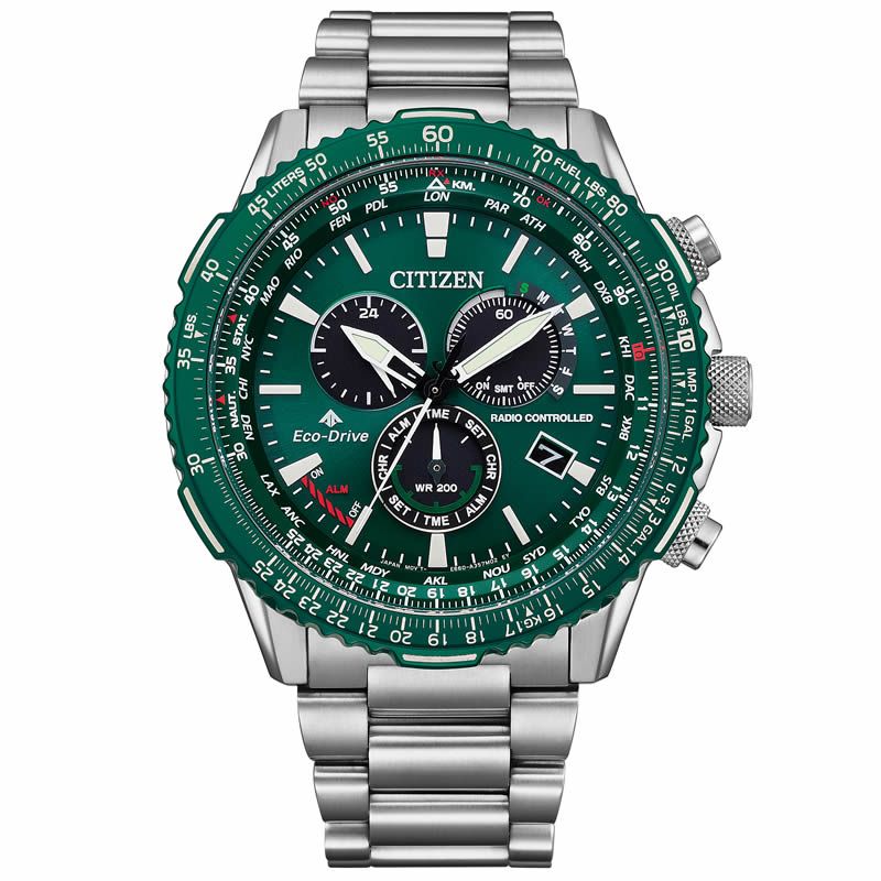 シチズン 腕時計 CITIZEN 時計 プロマスター PROMASTER メンズ CB5004-59W 男性 グリーン シルバー 電波ソーラー エコ・ドライブ電波時計 ダイレクトフライト SKYシリーズ プレゼント ギフト 仕事 ビジネス スーツ オフィス フォーマル