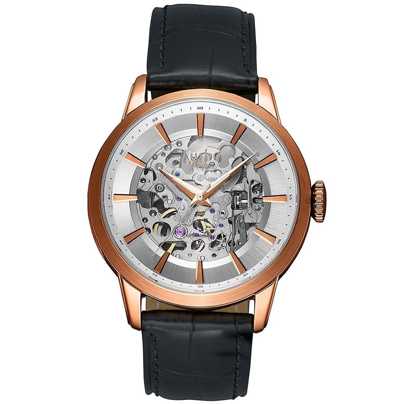 【10%OFF 2860円引】フルボ 腕時計 Furbo 時計 ギア GEAR メンズ NF04W-PGBK 男性 シルバー ブラック 機械式 自動巻き アンティーク 大人カジュアル スーツ レザー スケルトン レトロ デザイン 本格 センス こだわり 贈り物 彼氏 上品 知的 プレゼント ギフト