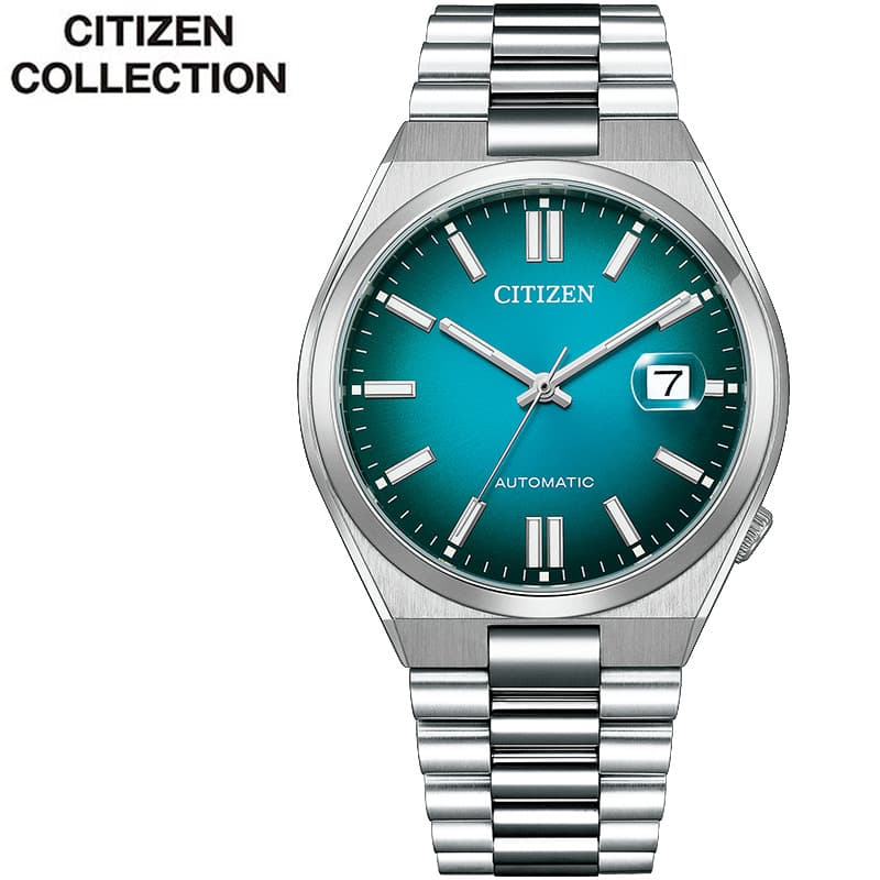 シチズン 腕時計 CITIZEN 時計 シチズンコレクション ツヨサコレクション COLLECTION TSUYOSA ユニセックス NJ0151-88X ブルーグリーン シルバー 機械式 自動巻き 綺麗 シンプル デザイン 彼氏 彼女 おしゃれ ブランド