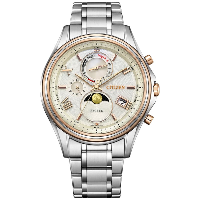 シチズン 腕時計 CITIZEN 時計 エクシード EXCEED メンズ BY1026-65A 男性 ベージュ シルバー 電波 ソーラー エコ・ドライブ ダイレクトフライト ムーンフェイズ ペアモデル Eco-Drive おすすめ おしゃれ ブランド ギフト
