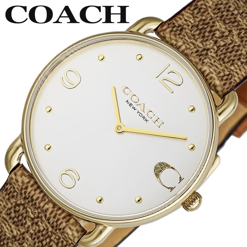 コーチ 腕時計 COACH 時計 エリオット ELLIOT レディース CO-14504205 女性 ホワイト ブラウン レザー 牛革 革 革製 シンプル きれいめ かわいい 定番 万能 大人カジュアル センス 上品 おすすめ おしゃれ ブランド プレゼント ホワイトデー ギフト
