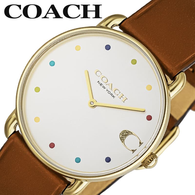 コーチ 腕時計 COACH 時計 エリオット ELLIOT レディース CO-14504206 女性 ホワイト ブラウン レザー 牛革 革 革製 シンプル きれいめ かわいい カワイイ 定番 万能 大人カジュアル センス 上品 人気 おすすめ おしゃれ ブランド プレゼント ギフト 新生活 入学 卒業