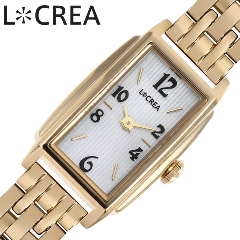 メーカー希望小売価格はメーカーサイトに基づいて掲載していますこの商品のお問い合わせ番号CPR-item-69744■　商品詳細説明 ルクレア[LCREA]静かな午後の、腕時計。イタリア語の光 ”LUCE” と創造 "CREATION" を掛け合わせたブランド《L＊CREA》。その全てのモデルにソーラームーブメントを採用しており、モダンからクラシックまで様々なコーディネートに似合デザイン。女性らしさと高級感、そしてヴィンテージの時計のような佇まい。手元にエレガンスを加えてくれる腕時計。優雅な長角文字盤でありながら、小振りなサイズや左右の段差が時計が女性を彩った懐かしい時代の雰囲気を醸し出します。クラシックな長角型はカジュアルからシックなシーンまで幅広く調和してくれます。パリジェンヌのようなお洒落なコーデにもおすすめです。型番LC2002-GP5Lケース材質：ステンレススチールサイズ約：縦29×横16.8mm×厚：7mmベルト幅：10mmベルト材質：ステンレススチールカラー：ゴールドベルト腕周り最少：13cmベルト腕周り最大：17cmムーブメントソーラー クォーツ (電池式)機能風防：ミネラルガラス表示タイプ：アナログ防水機能防水性：日常生活防水付属品LCREA純正BOX保証書取扱説明書※説明書・保証書に関して入荷時期により仕様、内容が一部異なる場合がございます。予めご了承をお願い致します。また、ブランドにより説明書兼保証書が付属する場合がございます。予めご了承をお願い致します。
