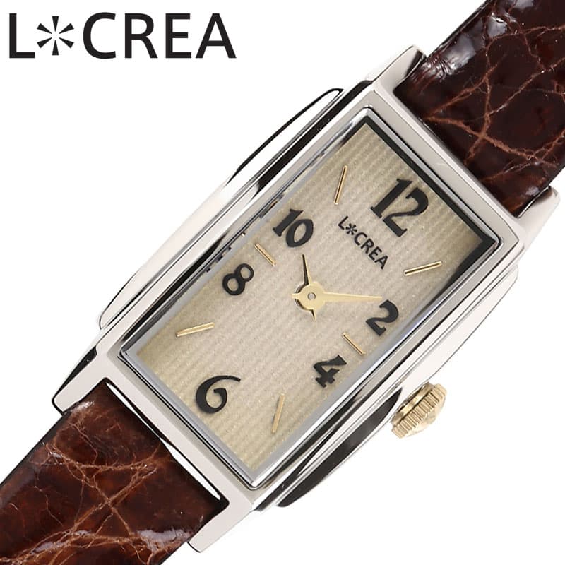 メーカー希望小売価格はメーカーサイトに基づいて掲載していますこの商品のお問い合わせ番号CPR-item-69685■　商品詳細説明 ルクレア[LCREA]静かな午後の、腕時計。イタリア語の光 ”LUCE” と創造 "CREATION" を掛け合わせたブランド《L＊CREA》。その全てのモデルにソーラームーブメントを採用しており、モダンからクラシックまで様々なコーディネートに似合デザイン。女性らしさと高級感、そしてヴィンテージの時計のような佇まい。手元にエレガンスを加えてくれる腕時計。優雅な長角文字盤でありながら、小振りなサイズや左右の段差が時計が女性を彩った懐かしい時代の雰囲気を醸し出します。クラシックな長角型はカジュアルからシックなシーンまで幅広く調和してくれます。パリジェンヌのようなお洒落なコーデにもおすすめです。型番LC2002-SSCBRケース材質：ステンレススチールサイズ約：縦29×横16.8mm×厚：7mmベルト幅：10mmベルト材質：本ワニ革カラー：ブラウンベルト腕周り最少：13cmベルト腕周り最大：17cmムーブメントソーラー クォーツ (電池式)機能風防：ミネラルガラス表示タイプ：アナログ防水機能防水性：日常生活防水付属品LCREA純正BOX保証書取扱説明書※説明書・保証書に関して入荷時期により仕様、内容が一部異なる場合がございます。予めご了承をお願い致します。また、ブランドにより説明書兼保証書が付属する場合がございます。予めご了承をお願い致します。