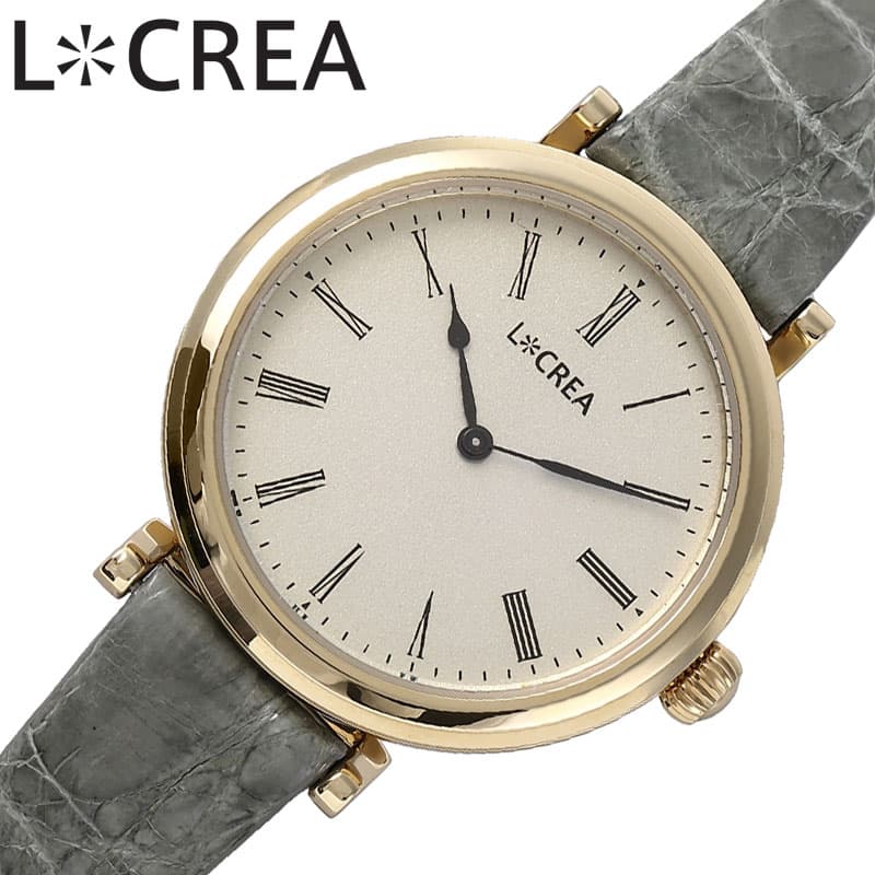 メーカー希望小売価格はメーカーサイトに基づいて掲載していますこの商品のお問い合わせ番号CPR-item-69796■　商品詳細説明 ルクレア[LCREA]静かな午後の、腕時計。イタリア語の光 ”LUCE” と創造 "CREATION" を掛け合わせたブランド《L＊CREA》。その全てのモデルにソーラームーブメントを採用しており、モダンからクラシックまで様々なコーディネートに似合デザイン。女性らしさと高級感、そしてヴィンテージの時計のような佇まい。手元にエレガンスを加えてくれる腕時計。文字盤は大きめで存在感あり、 しかし薄く繊細で品のある仕上がり。まるでお皿のような腕時計。かわいい印象を与えるまるい文字盤。ミニマルサイズで女性らしさと高級感、エレガントさをたずさえた腕時計です。型番LC2102-GPCSAケース材質：ステンレススチールサイズ約：縦35×横30.5mm×厚：6.7mmベルト幅：13mmベルト材質：本ワニ革カラー：グリーンベルト腕周り最少：13cmベルト腕周り最大：17cmムーブメントソーラー クォーツ (電池式)機能風防：ミネラルガラス表示タイプ：アナログ防水機能防水性：日常生活防水付属品LCREA純正BOX保証書取扱説明書※説明書・保証書に関して入荷時期により仕様、内容が一部異なる場合がございます。予めご了承をお願い致します。また、ブランドにより説明書兼保証書が付属する場合がございます。予めご了承をお願い致します。