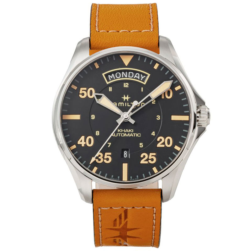 ブランドアクセと腕時計のカプセルのハミルトン 腕時計 HAMILTON 時計 カーキ アンビエーション Pilot Pioneer Mechanical Day Date Auto メンズ H64645531 男性 ブラック キャメル 機械式 自動巻き 人気 おすすめ おしゃれ ブランド プレゼント 新社会人 入学 卒業 ギフト｜アングル2
