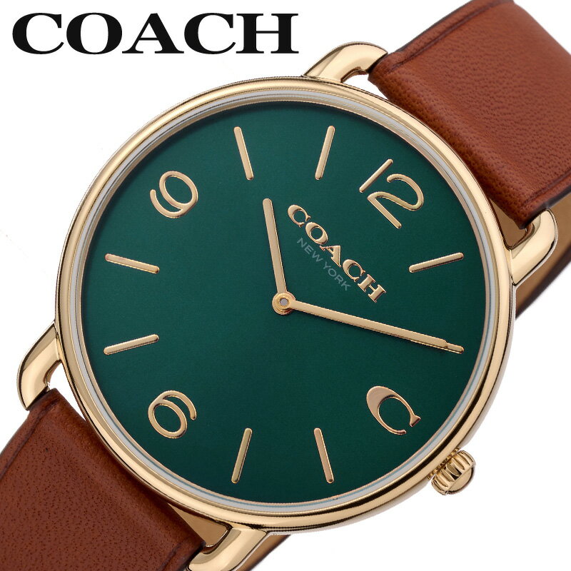 コーチ 腕時計 COACH 時計 エリオット ELLIOT メンズ レザー 革 ベルト CO-14602698 シンプル カジュアル かっこいい ビジネス スーツスタイル ファッション グリーン 大学生 社会人 彼氏 夫 息子 父 恋人 夫婦 人気 おすすめ おしゃれ ブランド プレゼント ギフト 贈り物