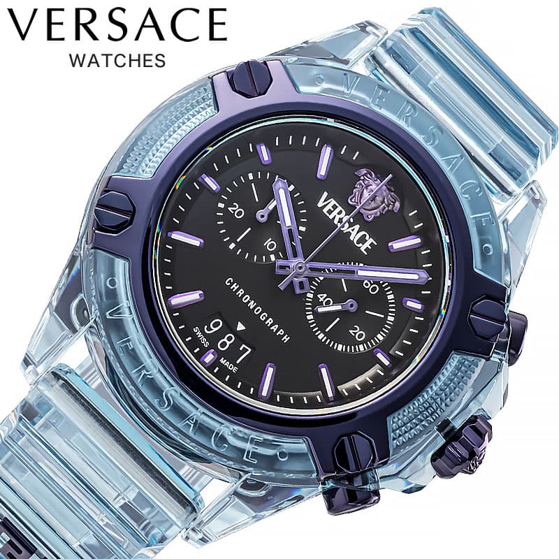 Rakuten - ヴェルサーチ 腕時計 VERSACE 時計 アイコンアクティブ ICON ACTIVE メンズ VE8P01225 男性 ブラック ライトブルー（クリア） 人気 おすすめ おしゃれ ブランド プレゼント ギフト