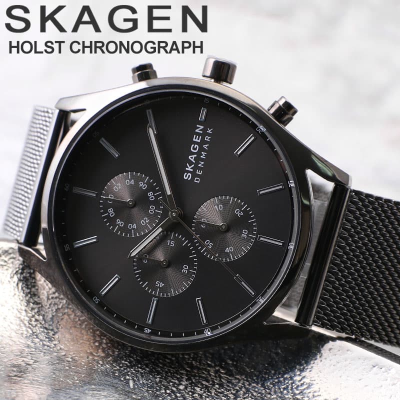 スカーゲン メンズ 時計 SKAGEN 腕時計 スカーゲン時計 ホルスト Holst 男性 向け プレゼント ギフト 人気 ブランド 定番 北欧 シンプル 見やすい グレー 黒 金属 メッシュベルト ビジネス スーツ 仕事 クロノグラフ 彼氏 夫 父 息子 誕生日 記念日 祝い 新生活