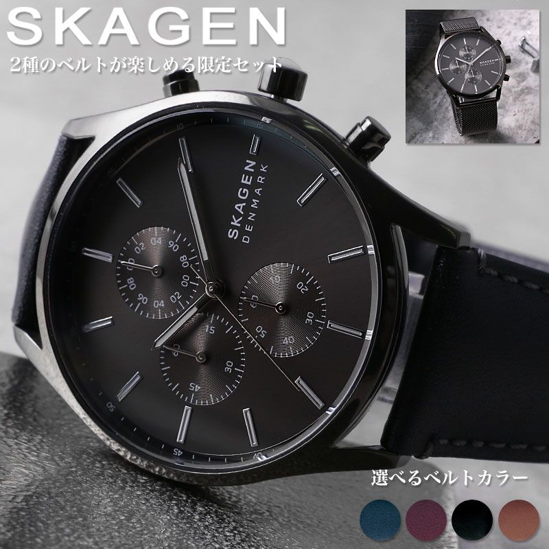 スカーゲン メンズ 時計 SKAGEN 腕時計 ホルスト Holst 男性 プレゼント 入学 卒業 ブランド 定番 北欧 シンプル 見やすい グレー 黒 金属 メッシュベルト 革ベルト ビジネス スーツ 仕事 クロノグラフ 彼氏 夫 父 息子 誕生日 記念日 父の日