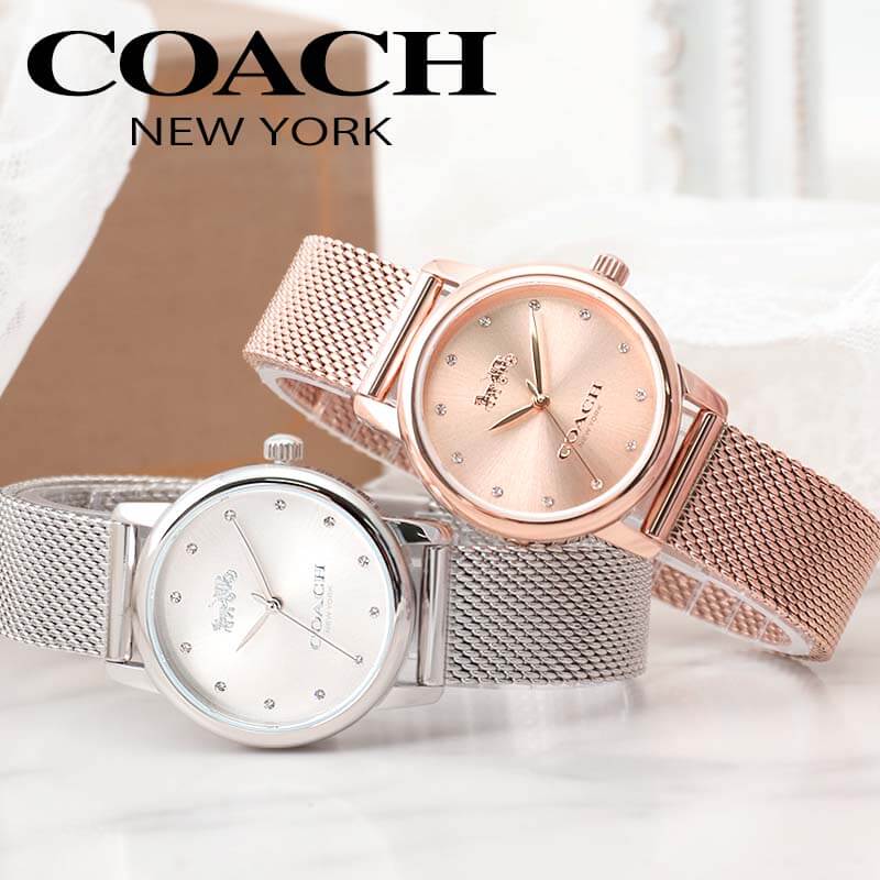 大人可愛い♪ コーチ 腕時計 レディース ブランド COACH 時計 コーチ時計 コーチ腕時計 グランド Grand 女性 彼女 妻 恋人 娘 プレゼント 人気 おしゃれ 金属 ベルト バンド ピンクゴールド ローズ ゴールド シンプル 華奢 小ぶり 小さめ かわいい 旅行 新生活