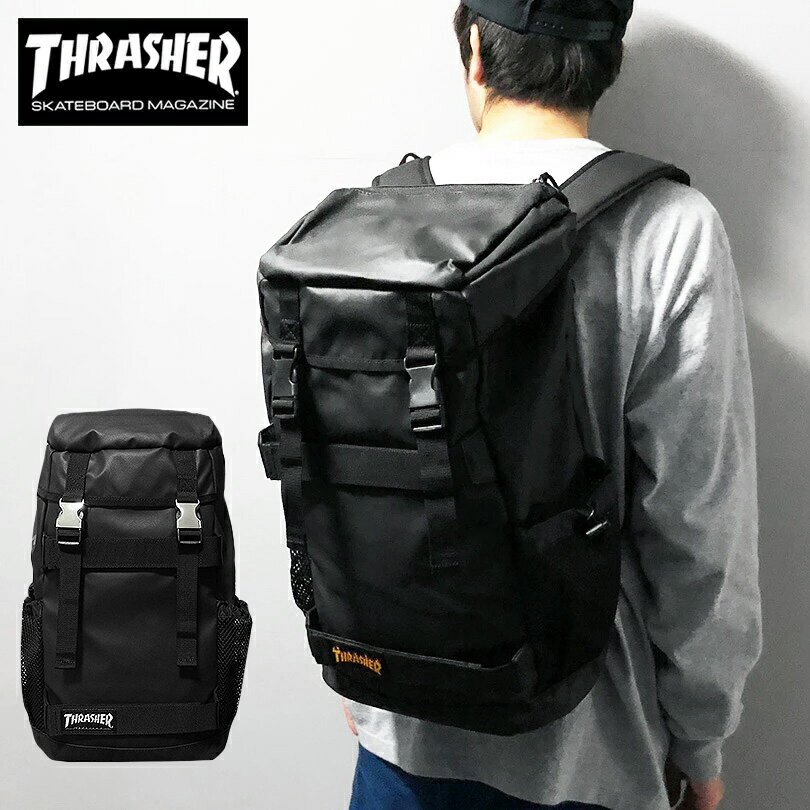 【クーポンで300円OFF!!】リュック 通学 バックパック 大容量 メンズ レディース 男子 女子 スラッシャー THRASHER 中学生 高校生 部活 入学 大学生 バッグ 送料無料 スポーツブランド メタルバックル 撥水 通勤 マグロゴ MAG メッシュポケット 黒 かわいい THRKR-8900