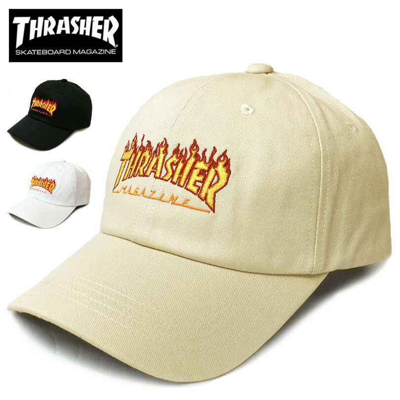 スラッシャー 帽子 メンズ スラッシャー キャップ ローキャップ THRASHER 帽子 メンズ レディース ブランド cap ゆうパケット フレームロゴ フレイムロゴ リボンタグ FLAME LOGO 6パネル コットン 綿 刺繍