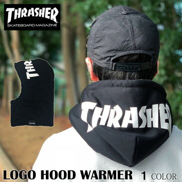 THRASHER スラッシャー フードウォーマー ゆうパケット送料無料 HOOD WARMER ネックフード ネックウォーマー ロゴ ブラック 黒 通勤 通学 スラッシャー THRASHER スケート スケーター 冬 防寒 スノーボード スキー スノボ ウィンタースポーツ