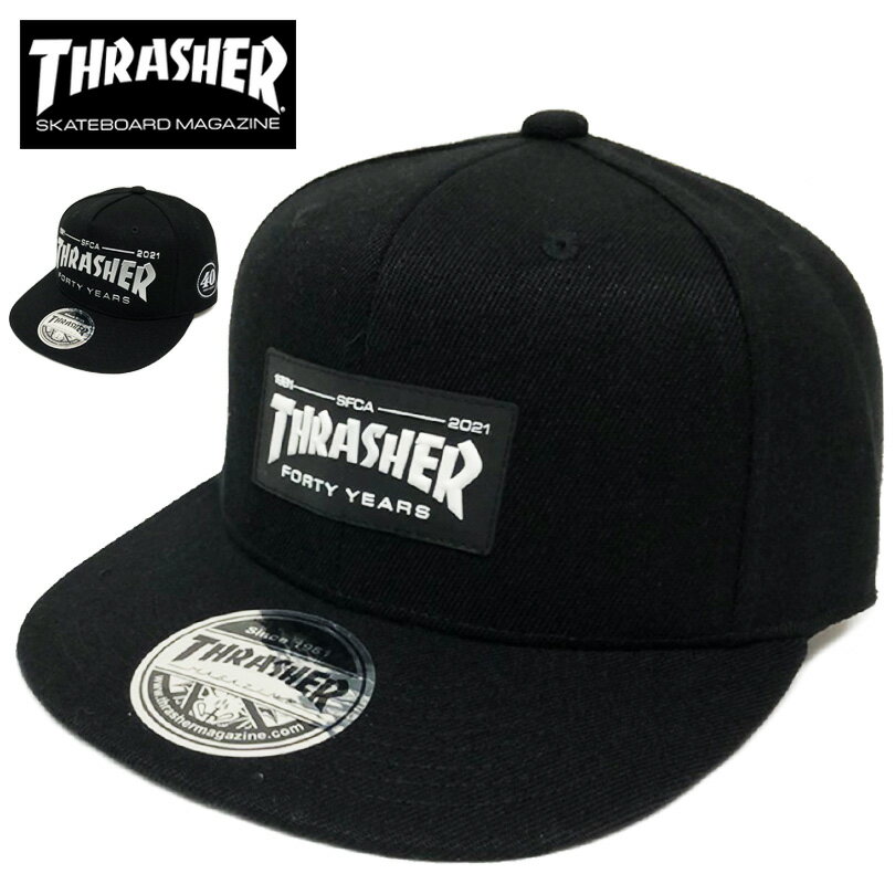 スラッシャー 帽子 メンズ スラッシャー キャップ THRASHER メンズ レディース ブランドcap 帽子 ストレートキャップ BOX MAG LOGO スナップバック ブラック ロゴ スケート スケーター 40周年 40 YEARS CAP