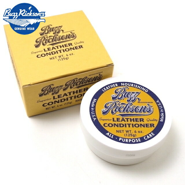 BUZZ RICKSON'S（バズリクソン）Original Leather Conditioning Cream オリジナル レザー コンディショニング クリーム このレザーコンディショナーは革製品が持つ自然な美しさを保つ為に特別に調合されています。 革に深く浸透することで繊維質の硬化を防ぎ、水分を弾く効果が得られます。馬革、牛革、山羊革などの表革に使用できます。 【使用方法】 使用前に革の表面の埃を取り除き、手のひらに取るか綺麗な乾いた柔らかい布地に少量つけ、薄く均等に塗りのばします。 薄く塗り終えた後、余分なオイルのある所は拭き取ってください。 【注意】 スエード及び表面が起毛している革製品には使用できません。薄い色の革はシミになる恐れがありますので、目立たない部分で試してから使用してください。 幼児がいたずらしないよう手の届かないは所で保管してください。 No.BR02762 成分：ワセリン、鉱油 NET.WT.40z.（125g）