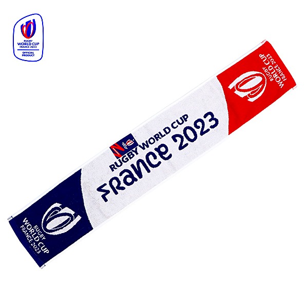 待望のRUGBY WORLDCUP FRANCE 2023 グッズが販売開始！ こちらはジャガードタオルマフラーです。 素材：綿100％ サイズ：W1100 x H200mm TM&Rugby World Cup Limited 2023