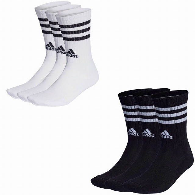 adidas アディダス クッション 3ストライプ 3P クルーソックス 3足セット EBB67