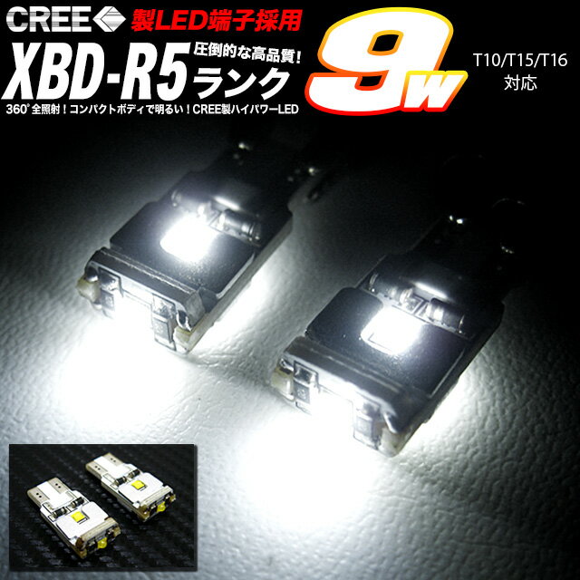 T10 T16 型 極小サイズ！ ハイパワー XBD-R5ランク 9W 搭載【CREE製 LED端子採用】ウェッジ球 キャンセラー内蔵 ポジション FJ2892