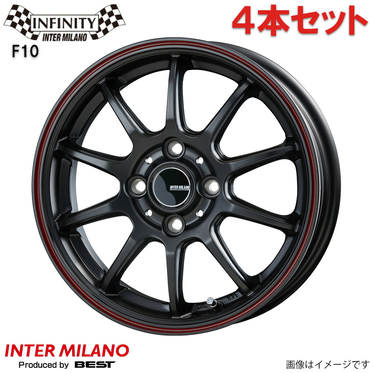 アルミホイール ミラ アヴィ L250S/L260S ダイハツ インターミラノ インフィニティ F10 4本 1台分 15インチ 4穴 【15×4.5J 4-100 INSET45 マットブラック/フランジレッド(MBK/FR)】