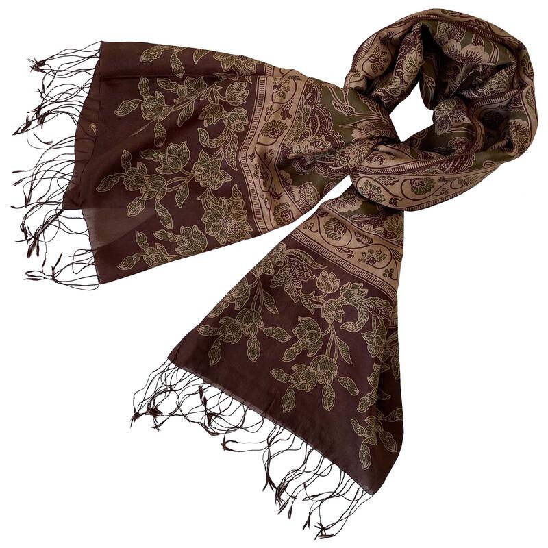 ジャワ更紗シルクストール（ラージサイズ）絹100% 手染め バティック 母の日ギフト 父の日ギフト 誕生..