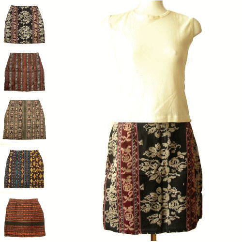 きゃら(Cara) イカット古布をリメイクしたショート丈のミニマムスカート 絣織り 個性的なエスニック 民族 アジアン