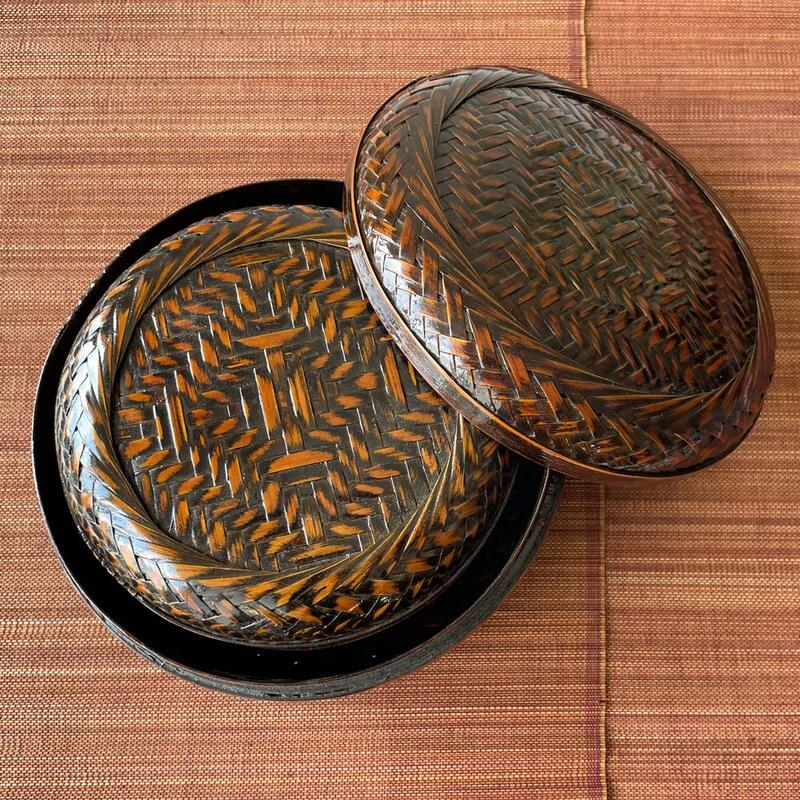 かご 蓋つき 大小2点セット 竹製 漆器 漆塗り 円形 入れ子